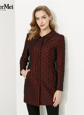 玫而美品牌专柜时尚简约气质端庄复古修身显瘦风衣外套MCFO64100