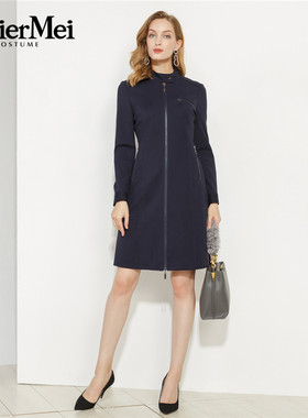 玫而美品牌专柜时尚简约气质修身显瘦连身裙春秋中长款MCLS45500