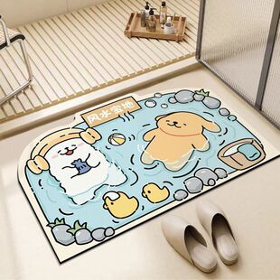 线条小狗浴室地垫家用硅藻泥吸水垫子卫生间厕所门口速干防滑脚垫