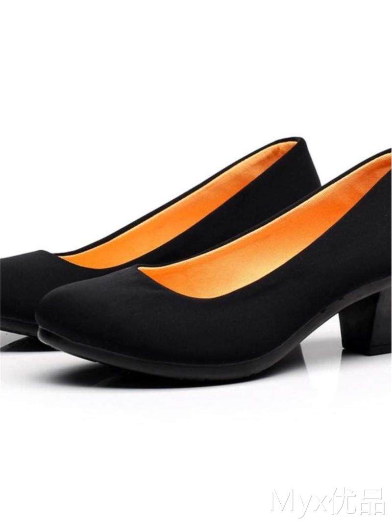 正品老北京布鞋春秋季女鞋粗跟工装单鞋工作鞋舒适防滑黑色高跟鞋