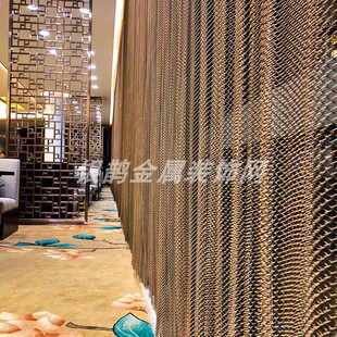 酒吧玄关帘子吊顶复古网门帘金属黄铜网 酒店装饰网帘网勾花网
