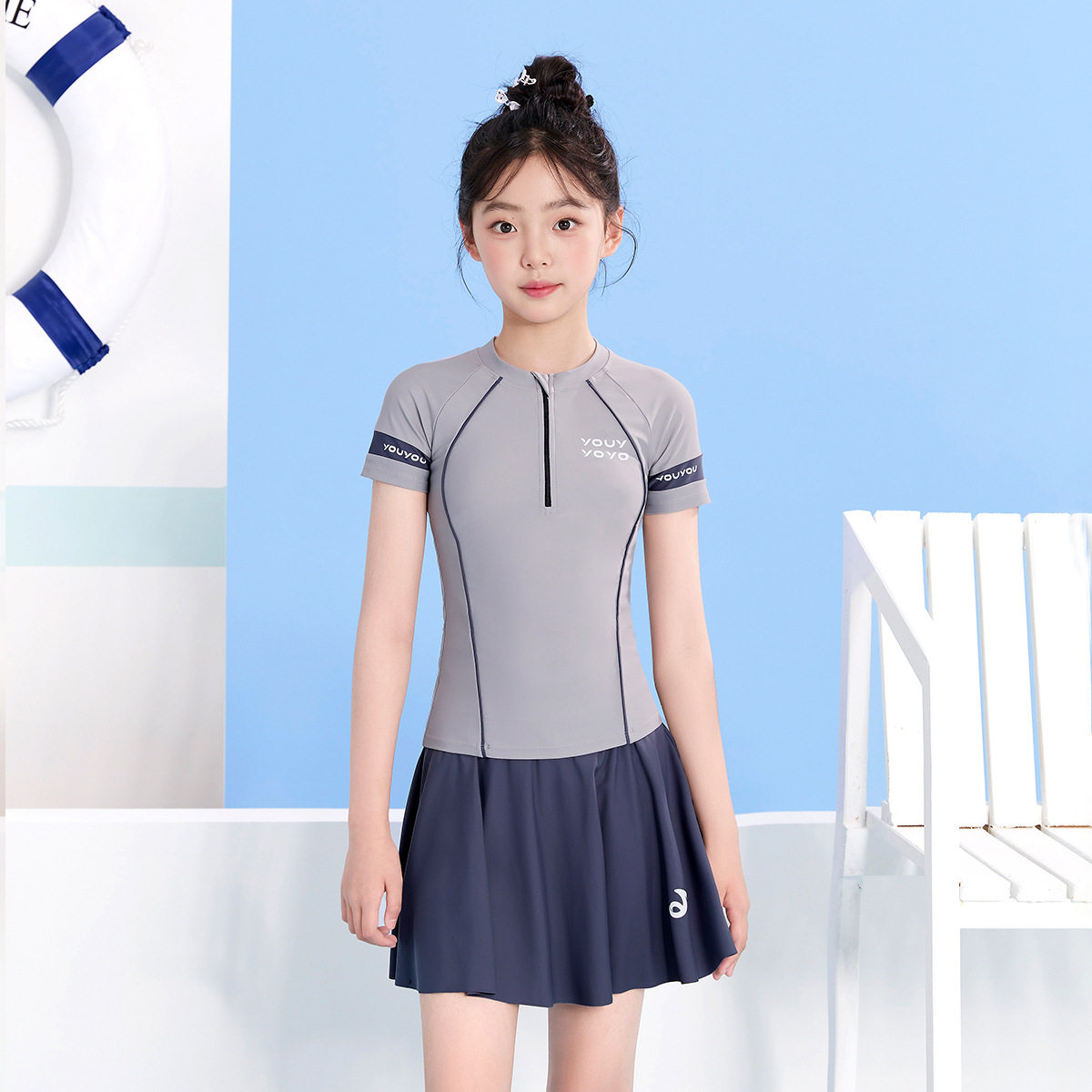 儿童泳衣女孩中大童分体泳衣2026新款时尚速干防晒游泳衣裙套装备