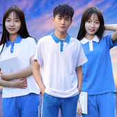 上衣长裤 致青春中学生校服套装 网红蓝白色短袖 男女运动校裤 子 夏装