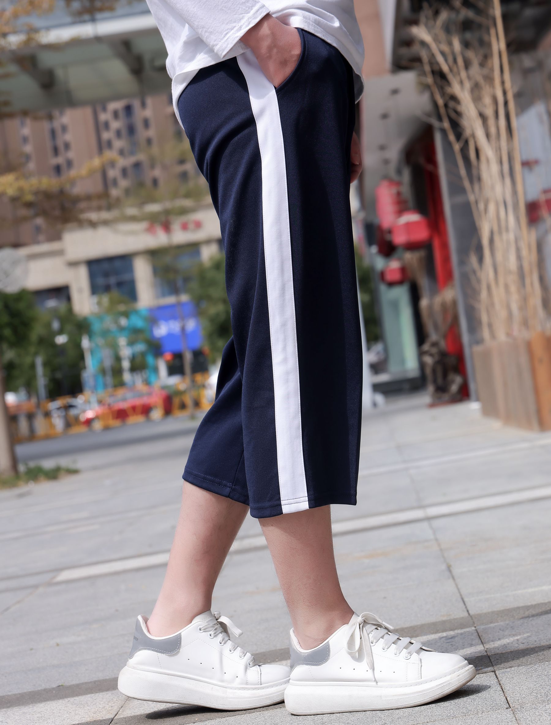 校服裤子一条杠七分裤宽松男女