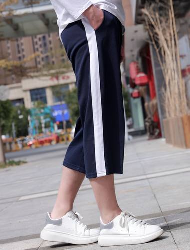 校服裤子一条杠七分裤宽松男女