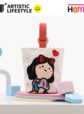 弘娜×小蔻 公主可爱原创休闲小众木环手拎包水桶包手提包手提袋