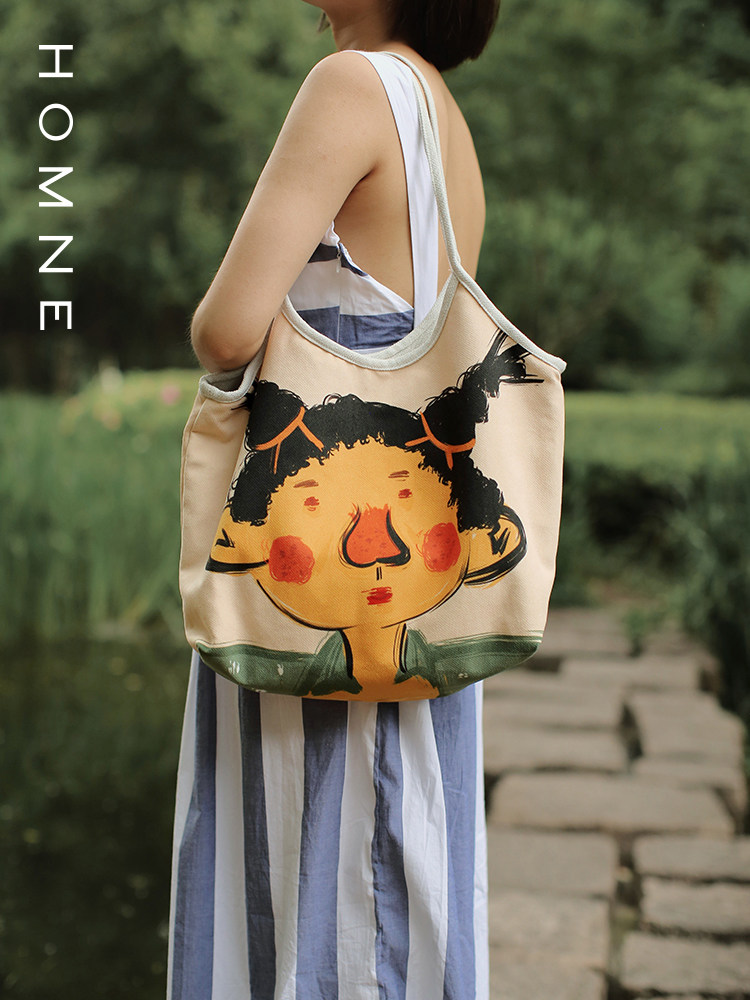 弘娜插画师搞怪风环保单肩包