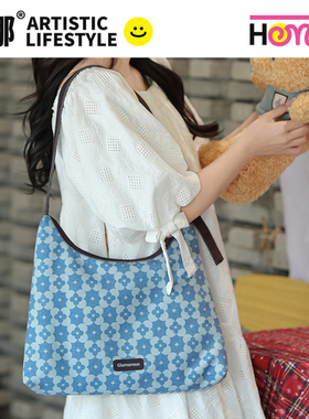 弘娜×一点心意 高级感牛仔包单肩包大容量通勤帆布包新款女包AI