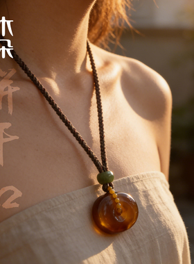 饼干扣丨天然血珀随形蜜蜡新中式吊坠复古文艺女款大颗颈饰
