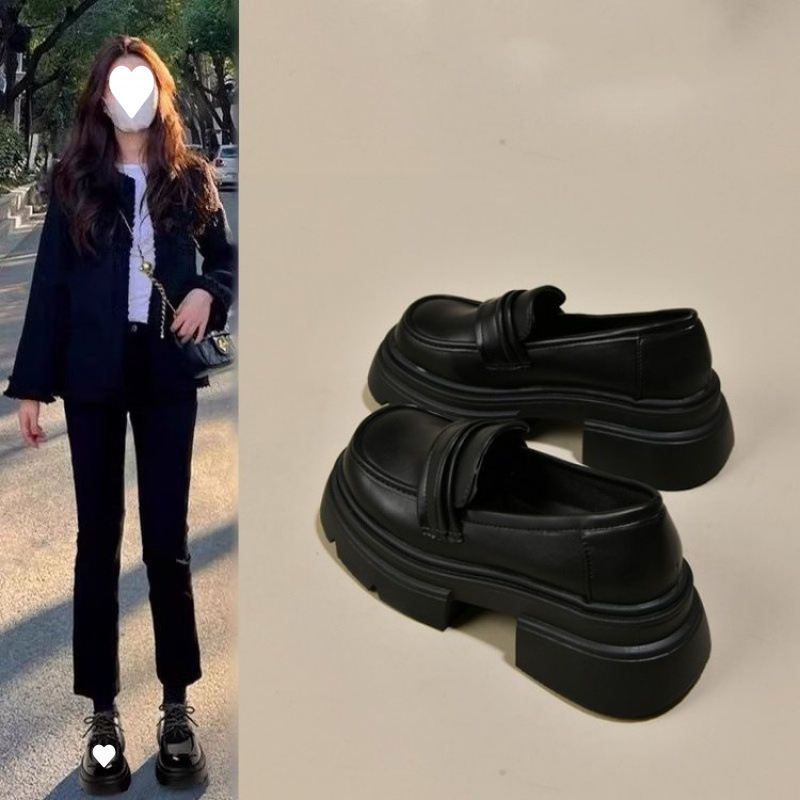 【赵露思同款】厚底乐福鞋女2024年春节新款单鞋增高百搭小皮鞋子