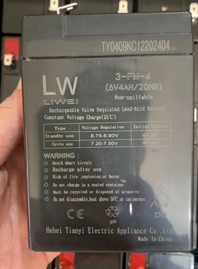LW蓄电池3-FM-4 6V4AH 20HR LIWEI电池 电动儿童车 玩具车用电瓶