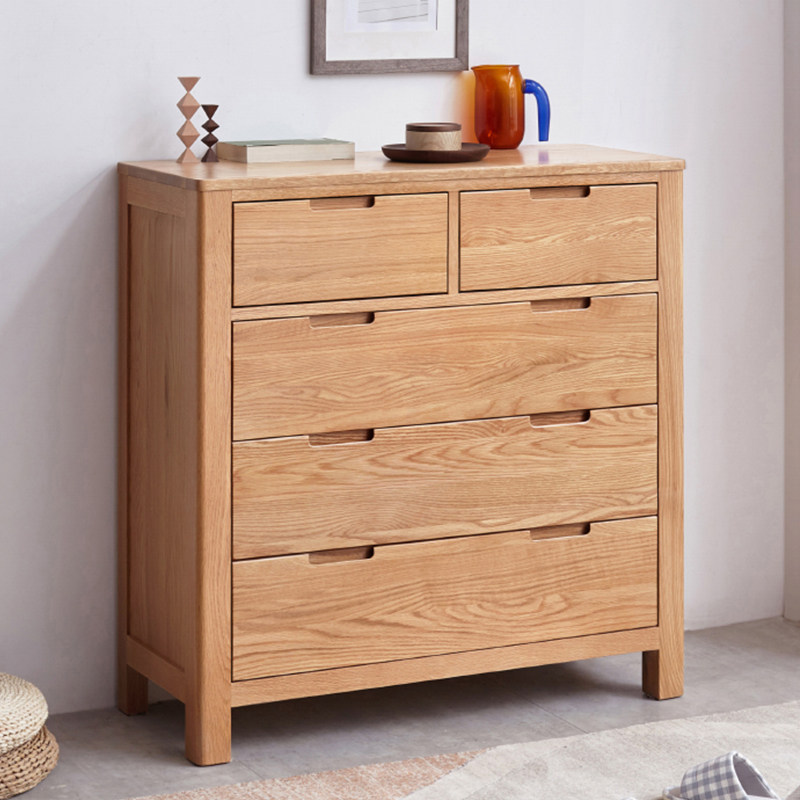 北欧实木五斗柜简约多功能抽屉收纳斗橱卧室简易储物柜橡木柜子