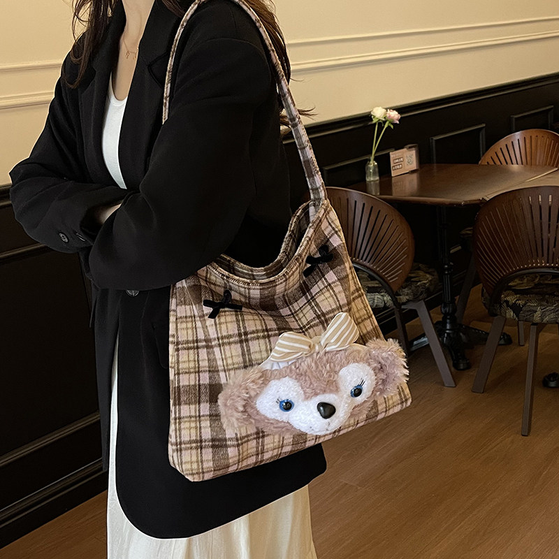 卡通可爱通勤大容量托特包包2025新款秋冬超火帆布包单肩包斜挎包