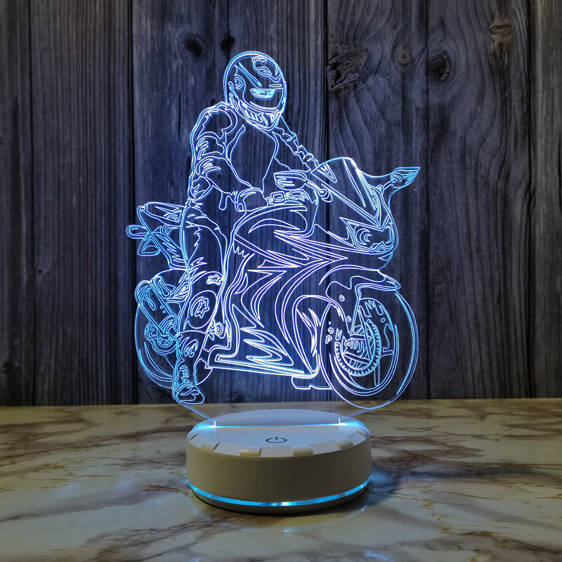 创意七彩摩托车3d小夜灯usb充电遥控卧室床头灯桌面台灯礼物男生