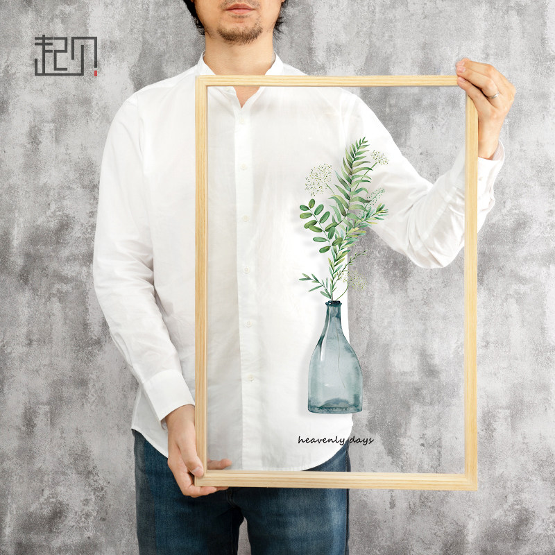 北欧客厅静物透明玻璃挂画现代简约餐厅花瓶绿植小清新文艺装饰画