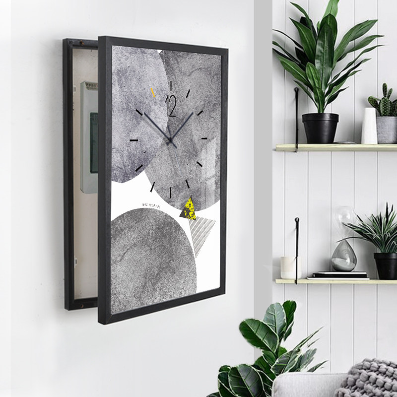 起贝 现代简约北欧电表箱装饰画挂钟带钟表配电箱竖款遮挡箱挂画
