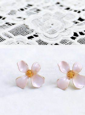 甜美粉色珐琅大花朵耳钉女银针2026巨好看爆款保色气质耳饰显脸瘦