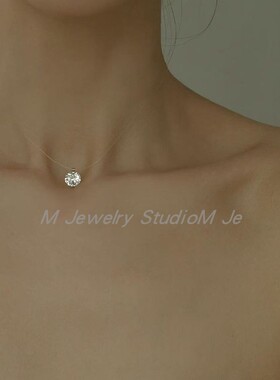 S925纯银人鱼之泪单钻吊坠项链女透明鱼线明星爆款短款锁骨链颈链