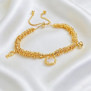 甜美小鱼KT猫咪手链女时尚盘缠状手串圆环24K不掉色抽拉重工高品