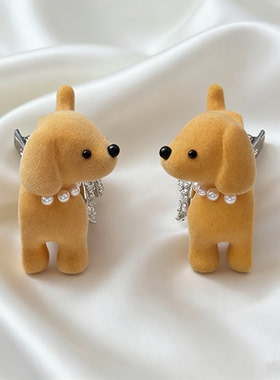 可爱蝴蝶结小狗植绒发夹发卡通发饰刘海边夹治愈系小米珠珍珠装饰