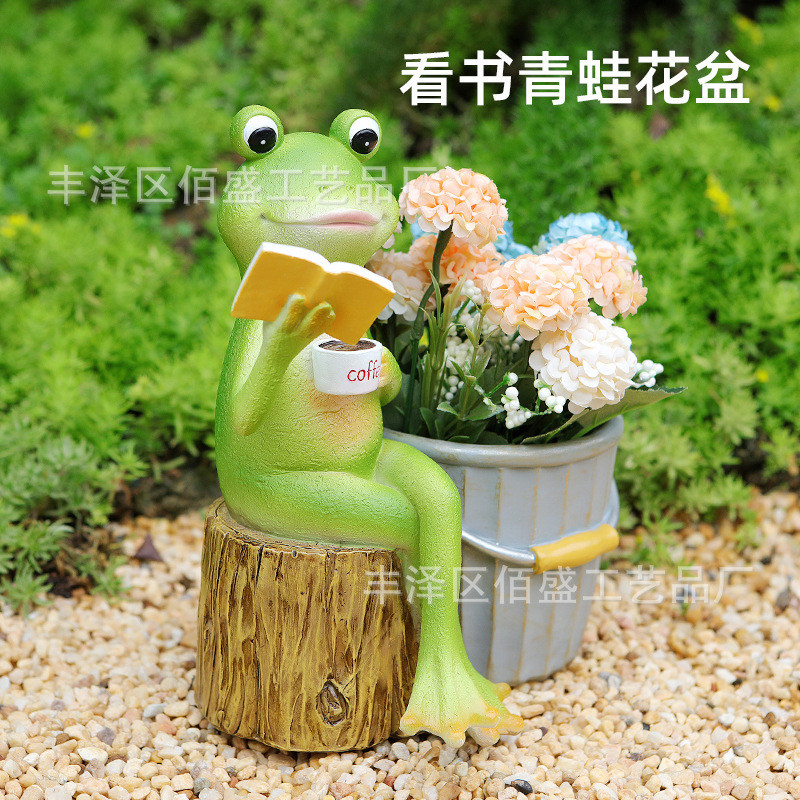 跨境树脂工艺品青蛙花盆园艺摆件创意多肉盆栽动物花缸花器装饰品