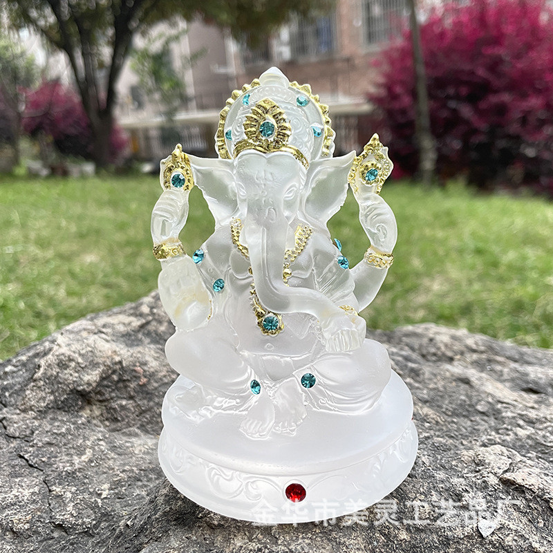 跨境透明象神树脂摆件东南亚泰式风格居家工艺品水琉璃佛像象头像