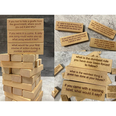 跨境新款北欧风木质IceBreaker Questions Tumbling Tower Game