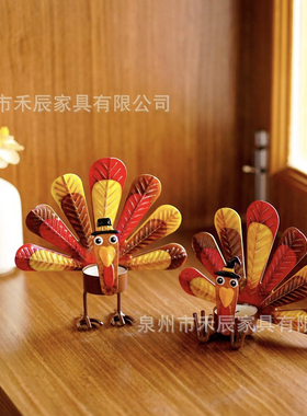 跨境亚马逊新品彩色火鸡金属茶灯烛台感恩节烛台家居桌面摆件装饰