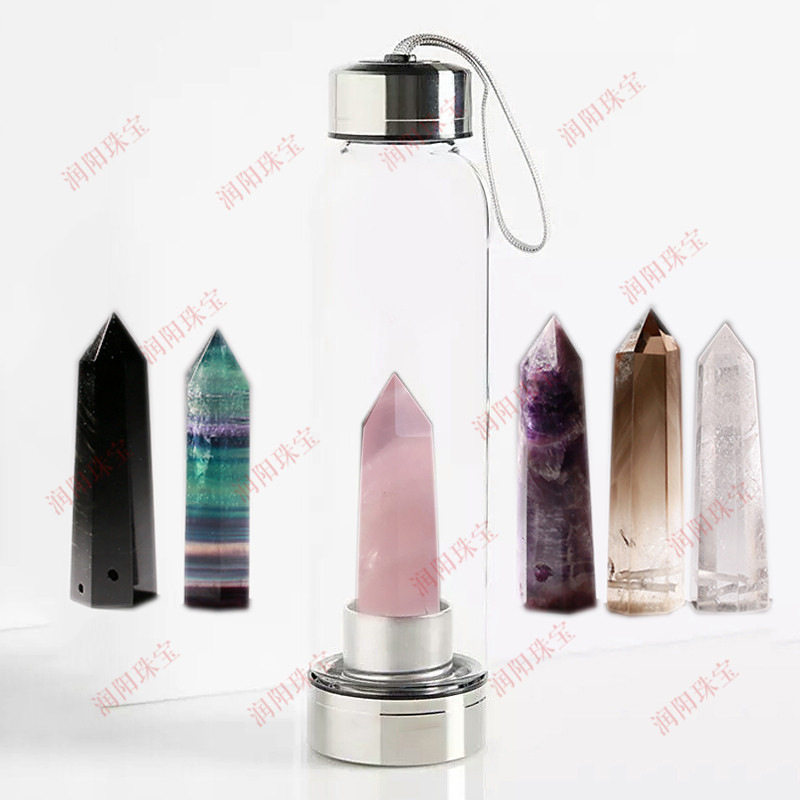 天然六棱水晶柱能量玻璃水杯