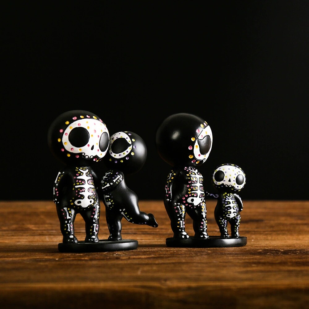 跨境情人节糖头娃娃树脂装饰工艺品万圣骷髅情侣雕像母亲节摆件