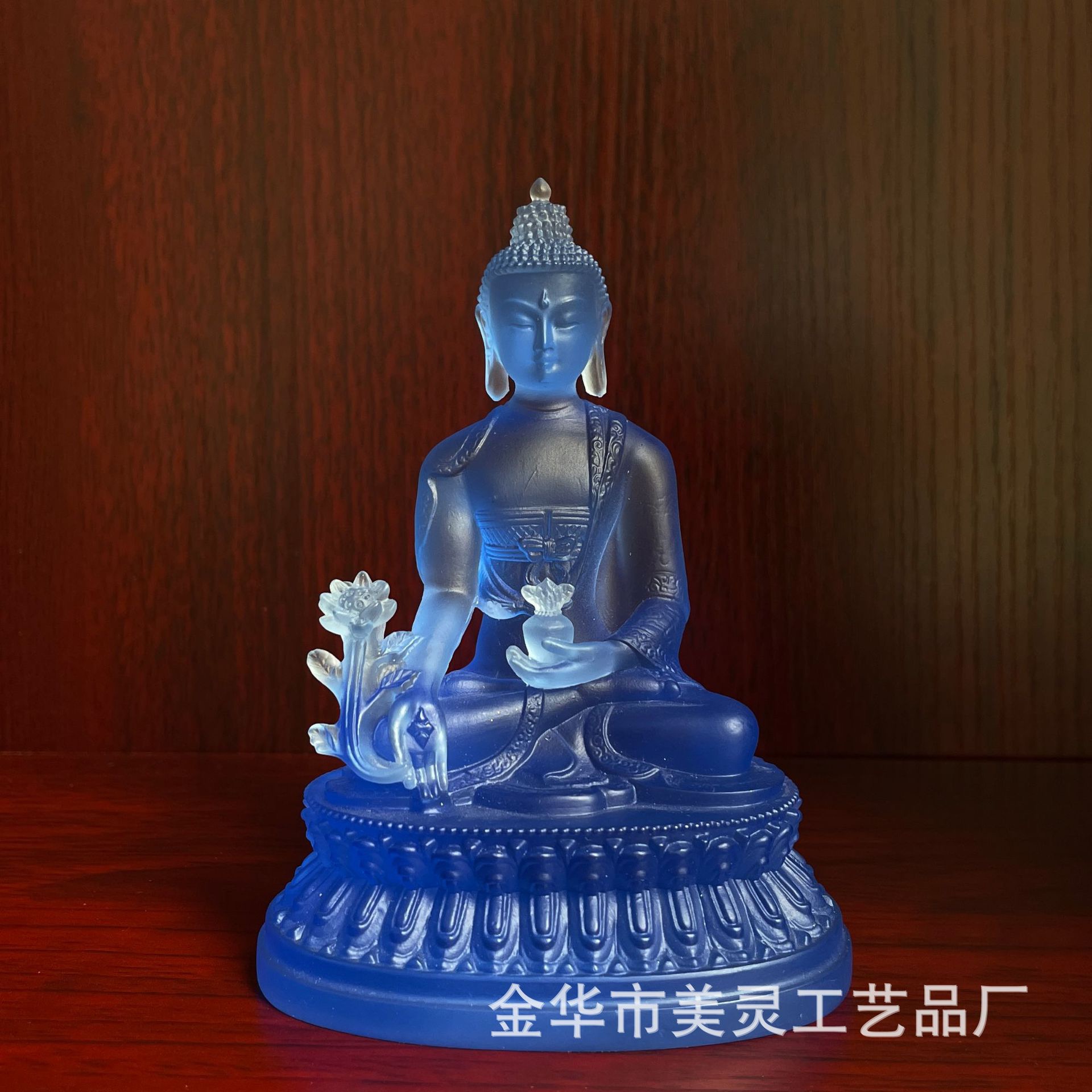 热卖佛药师佛佛像居家寺院水琉璃树脂工艺摆件蓝色如来佛琉璃蓝