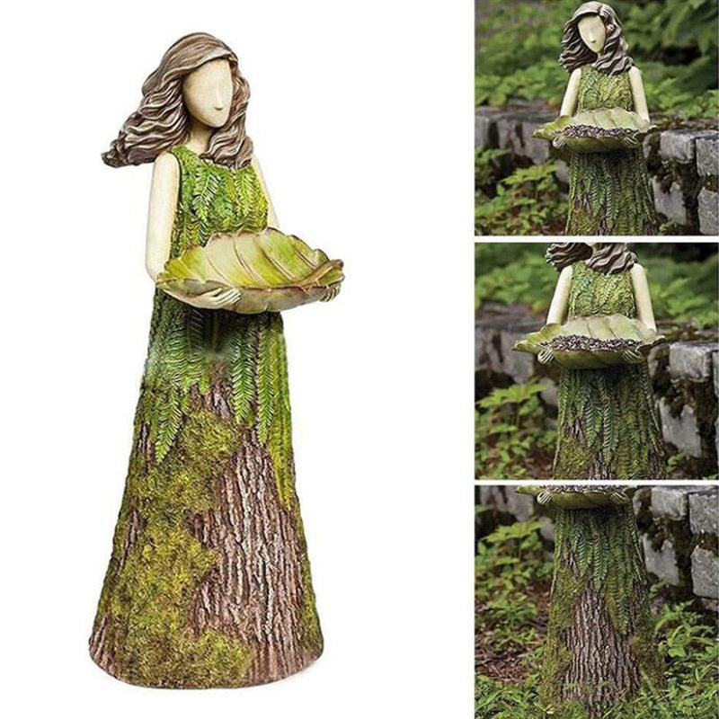 童话森林女孩喂鸟器树脂工艺品