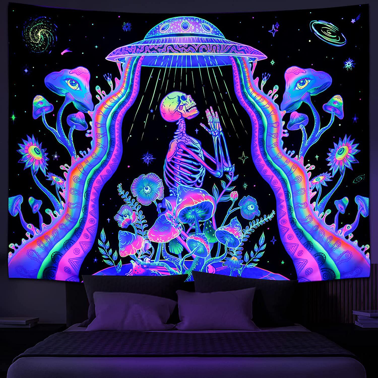 荧光背景布uv夜光骷髅恋人挂毯