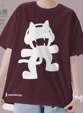 怪兽猫猫厂Monstercat创意印花短袖T恤男女欧美风潮潮0001设 无界