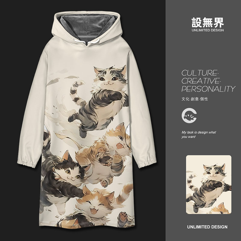 新中式猫咪中国功夫叠叠连帽卫衣