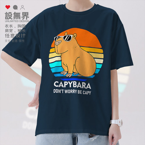 网红水豚佛系capybara可短袖T恤