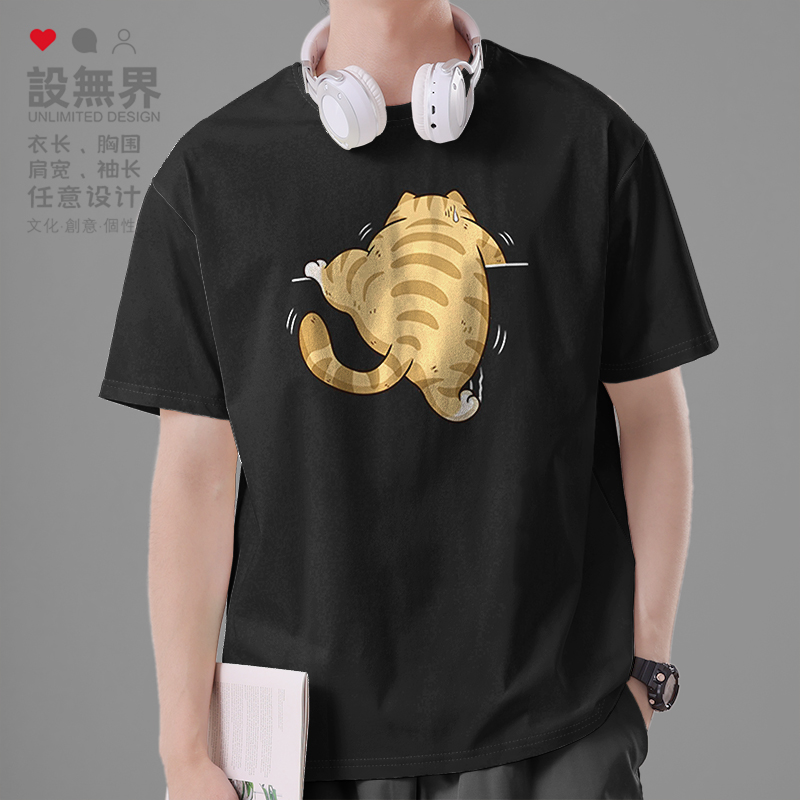 日系猫咪可爱肥橘攀爬搞短袖T恤