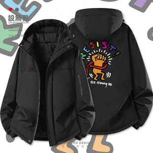 抵抗基思哈林波普艺术手绘涂鸦街头加厚棉服男女棉袄外套设 无界