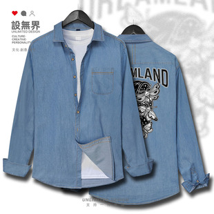 飞蛾少女头像黑白插画潮流小众另类牛仔衬衫男女牛仔衫秋设 无界