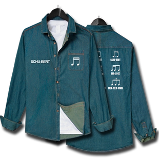 字母音乐家作者插画五线谱音符音乐牛仔衬衫男女牛仔衫潮设 无界