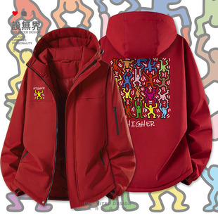 叠小人基思哈林波普艺术手绘涂鸦街头加厚棉服男女外套潮设 无界