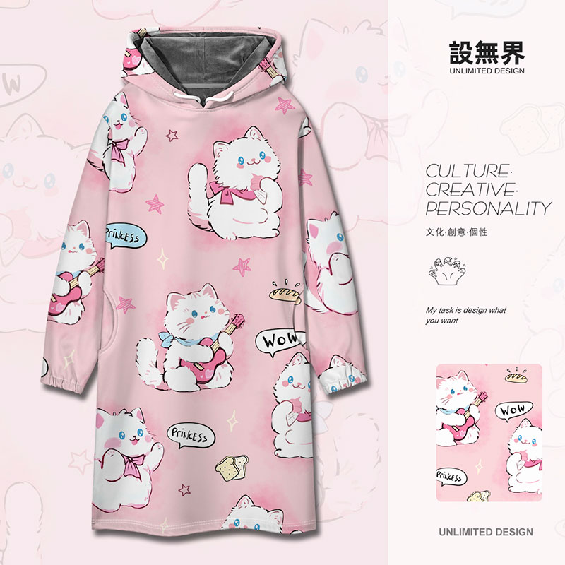潮流可爱涂鸦风猫咪烘焙卡卫衣裙