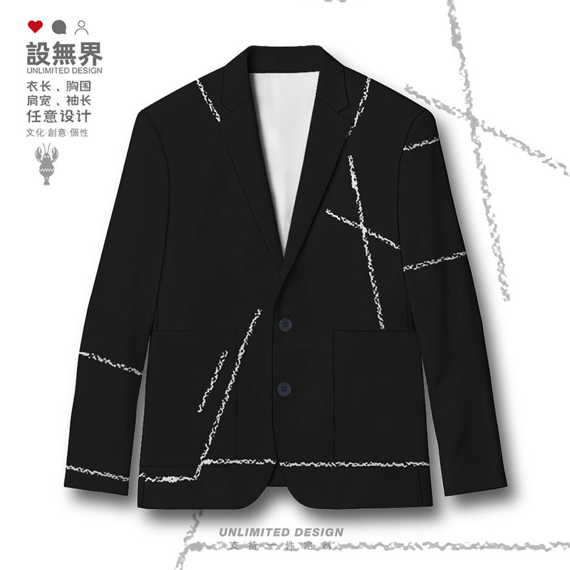 潮牌ins手绘艺术解构车线痞帅高阶西装外套男女西服潮0018设 无界