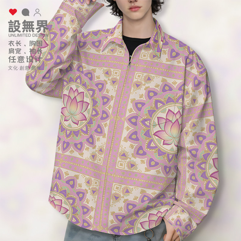 印度曼手工陀罗花纹小众设计感痞帅长袖衬衫男装女装外套设 无界
