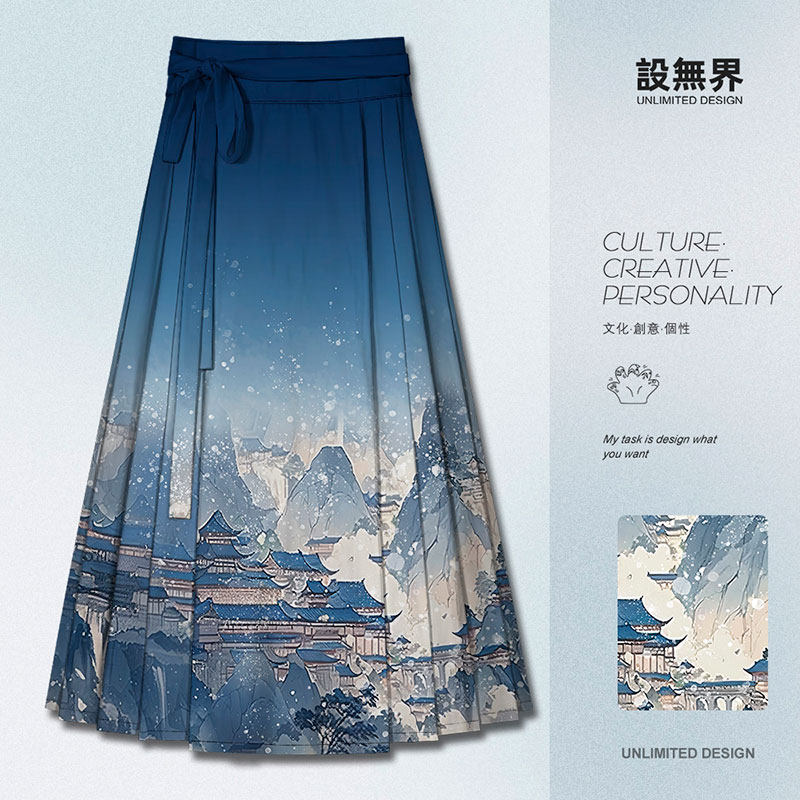 新中式古楼山河古韵画卷渐马面裙