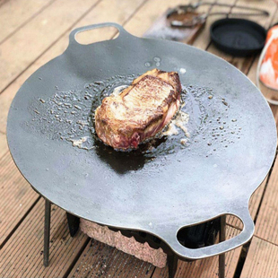 BK户外营地锻铁烤盘重装露营煎烤盘大号烤肉盘民宿纯铁焚火烤盘