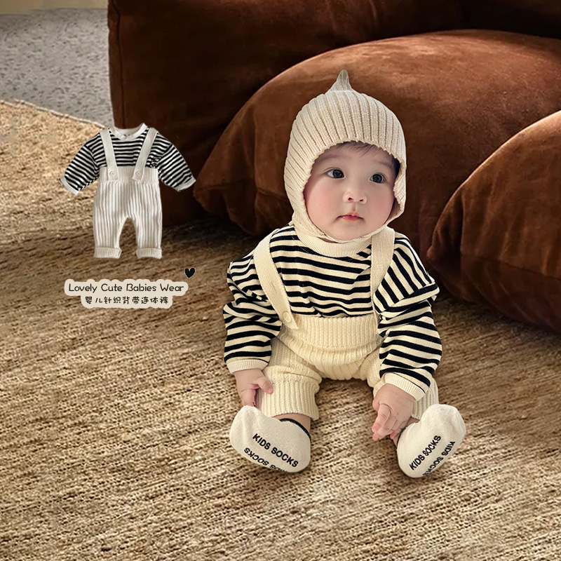 秋款针织周岁两件套连体衣婴童