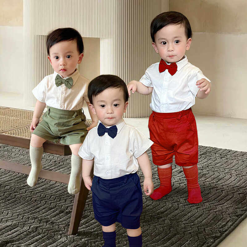 宝宝生日礼服绅士服花童婴儿英伦洋气男孩演出服夏装领结分体套装