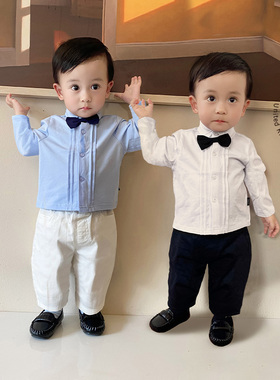 儿童Polo衫婴童周岁礼服领结衬衫长袖男宝宝英伦风绅士礼服秋款潮