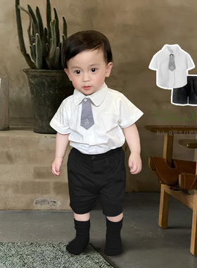 男童生日礼服宝宝抓周周岁礼服领带衬衣英伦风小绅士服西装短裤